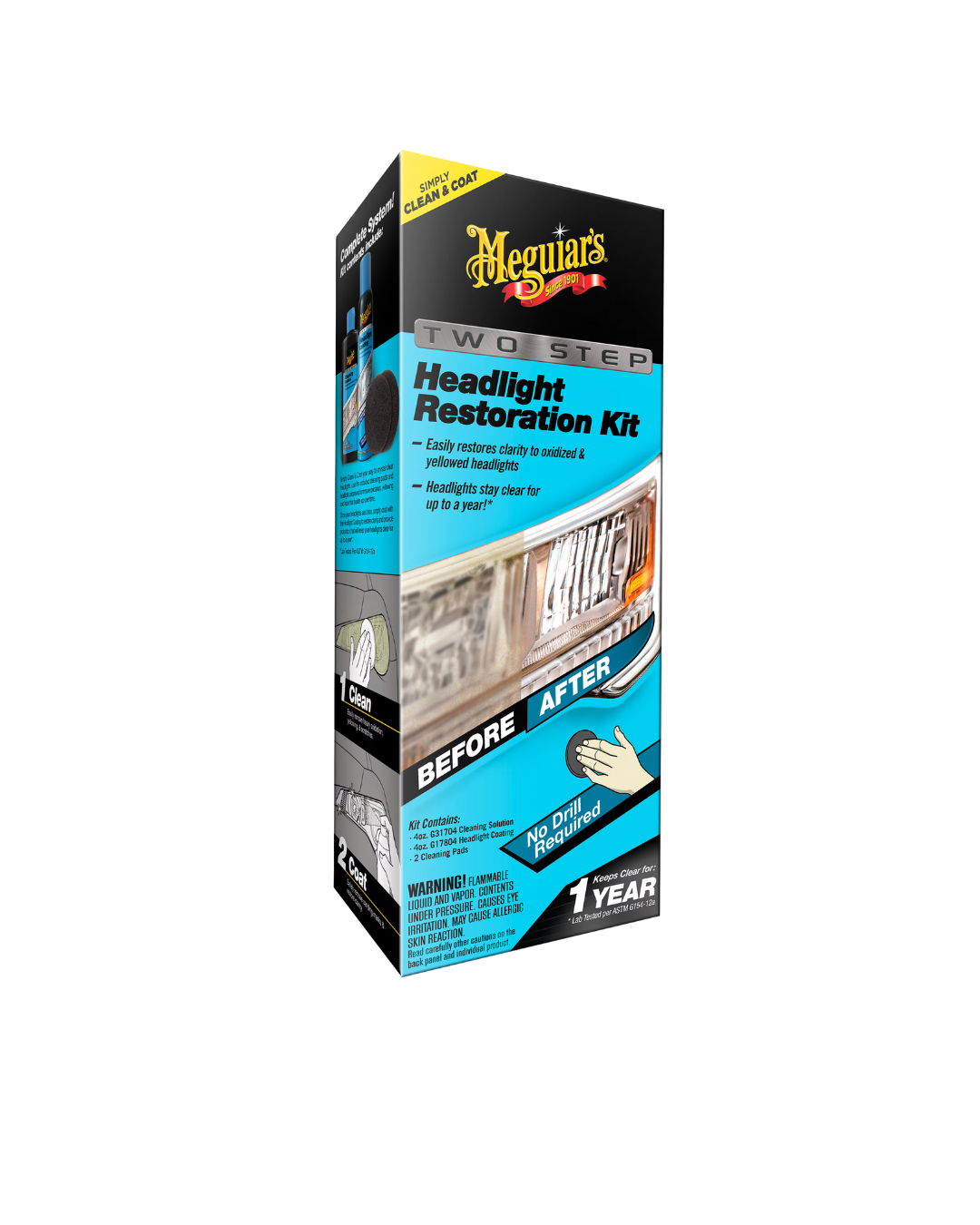 Meguiar's Two Step Headlight Restoration Kit, Car Detailing Supplies for Restoring and Protecting Clear Headlight Plastic, Includes Headlight Coating and Cleaning Solution