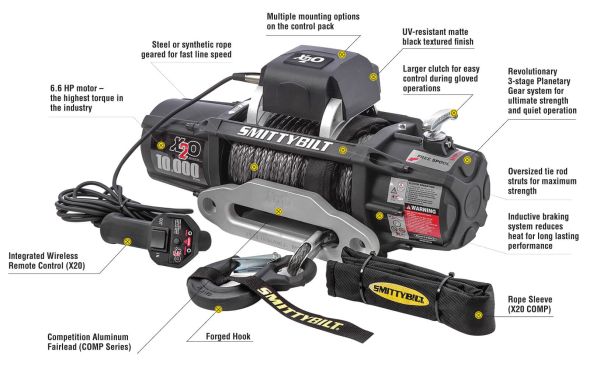 Smittybilt X2O-10K Waterproof Synthetic Rope Wireless Winch Gen2 with Fairlead (Wireless Remote Control) - Universal