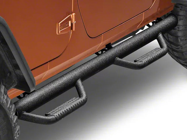 Smittybilt Nerf Steps Side bars w/Cleated Steps (Wheel to Wheel) - Black - Jeep Wrangler JKU 4 Door
