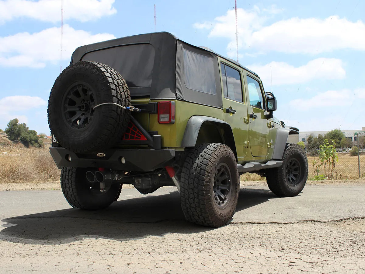 [49-48054-B] aFe Power Rebel Series 2.5" Cat-Back Stainless Steel Exhaust System with Black Tips (Dual Center Exit)- Jeep Wrangler JK 4-Door V6-3.6L/3.8L ( 2007 - 2018 )