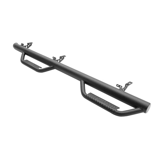 Smittybilt Nerf Steps Side bars w/Cleated Steps (Wheel to Wheel) - Black - Jeep Wrangler JKU 4 Door