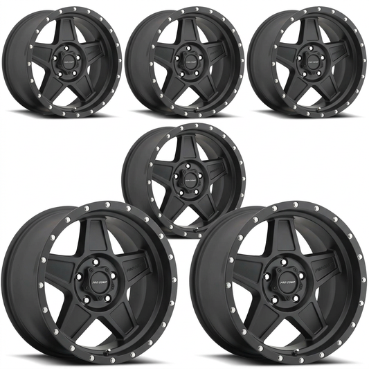 Set of five satin-black Pro Comp Series 5035 Predator wheels