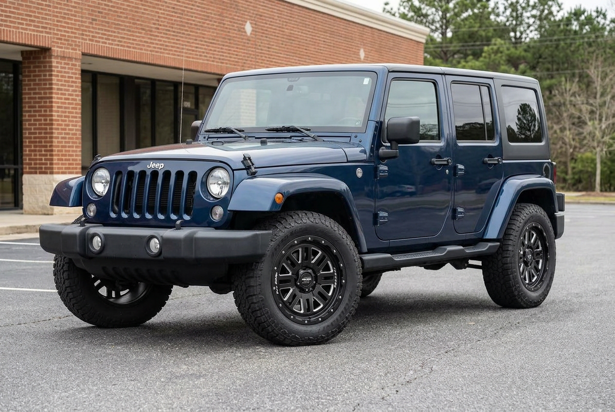 AI styling visualization of Pro Comp Cognito Series 61 wheels on Jeep Wrangler JK, not verified fitment