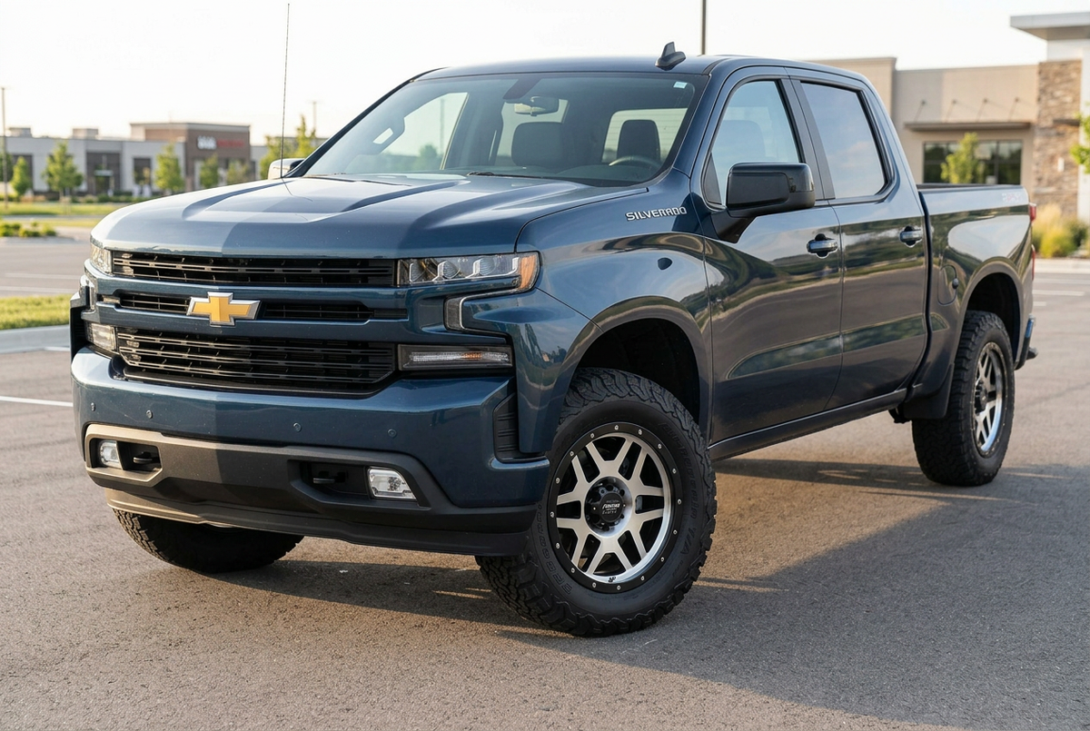 Refined AI styling visualization of machined Pro Comp Series 41 wheels on Chevrolet Silverado 1500, not verified fitment