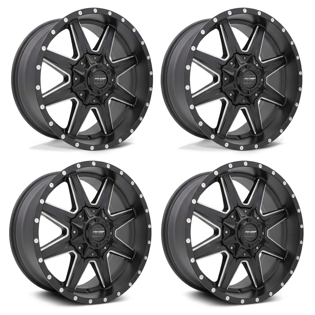 Set of four satin black milled Pro Comp Quick 8 wheels