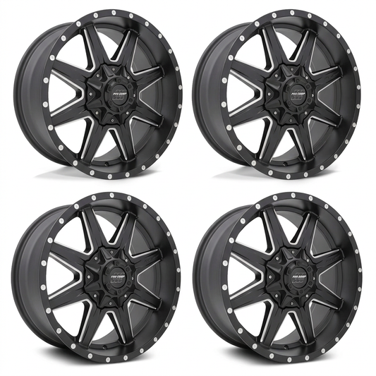 Set of four satin black milled Pro Comp Quick 8 wheels