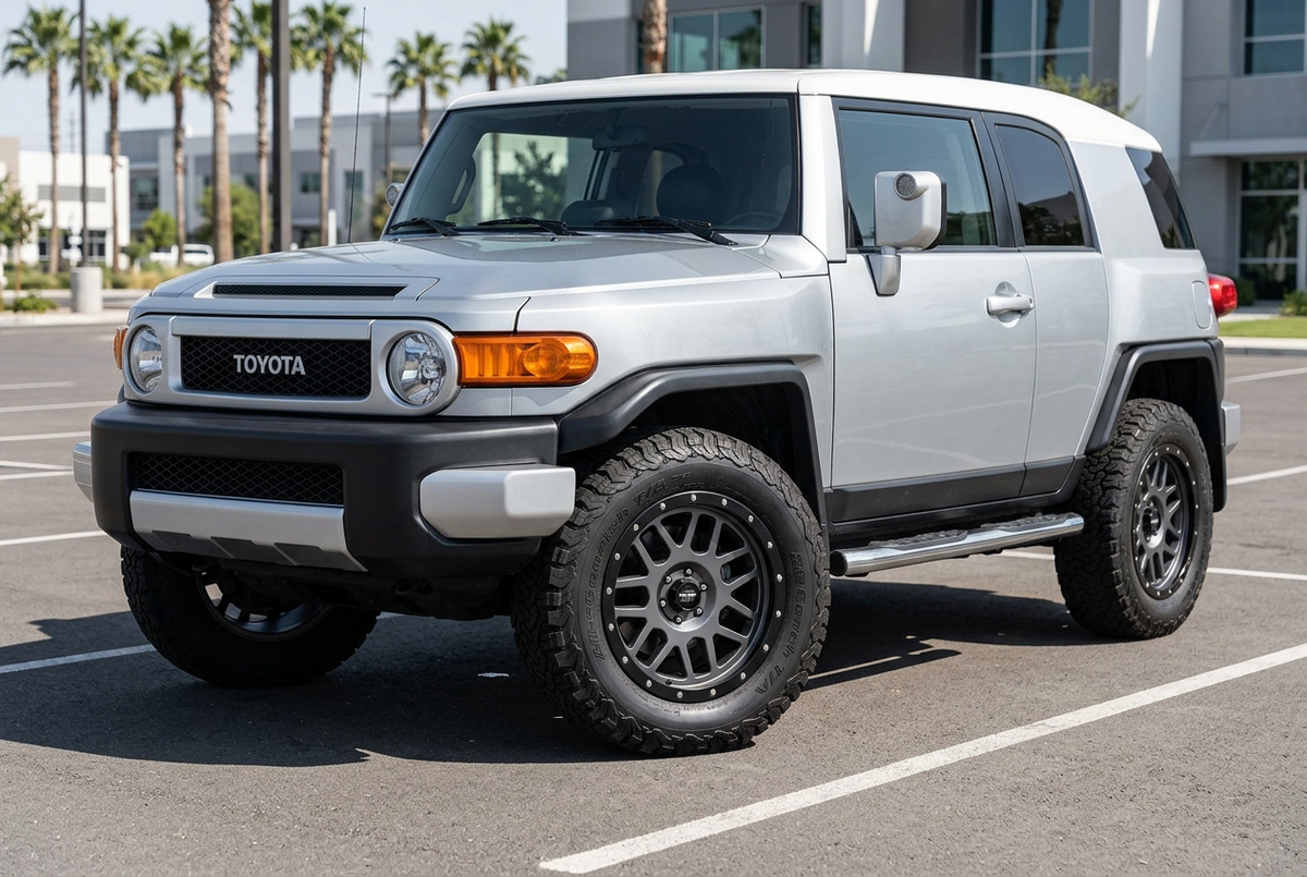 AI styling visualization of Pro Comp Series 40 wheels on Toyota FJ Cruiser, not verified fitment