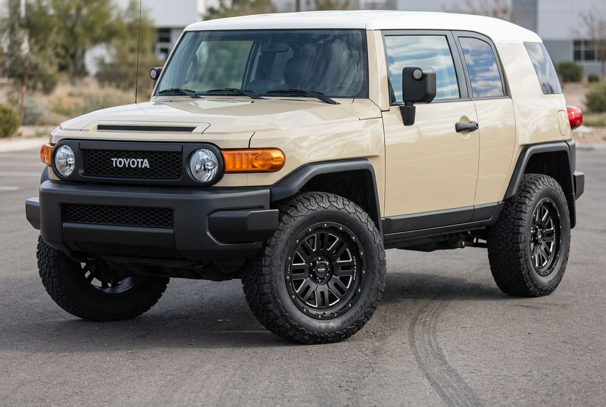 AI styling visualization of 17-inch Pro Comp Cognito wheels on Toyota FJ Cruiser, not verified fitment