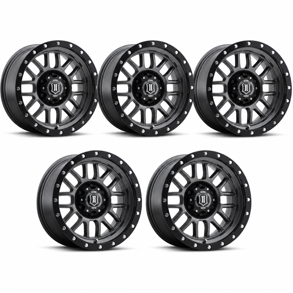 Set of five gunmetal Icon Alpha wheels