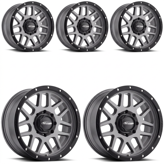 Set of five dark gray Pro Comp Series 40 wheels with black lips