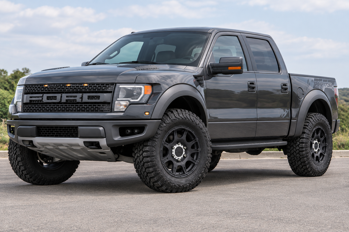 AI styling visualization of Method Roost wheels on Ford F-150 SVT Raptor, not verified fitment