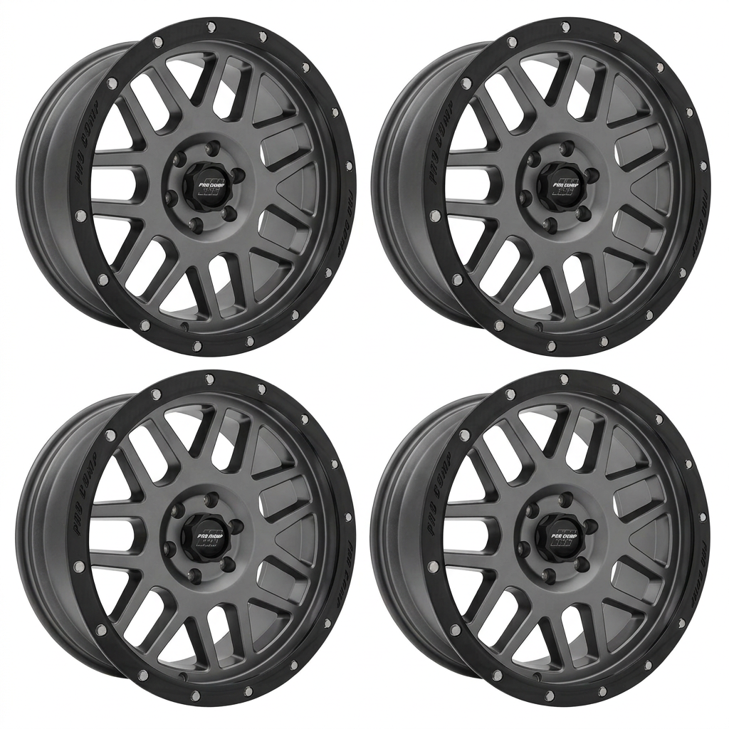 Set of four dark gray Pro Comp Series 40 wheels with black lip