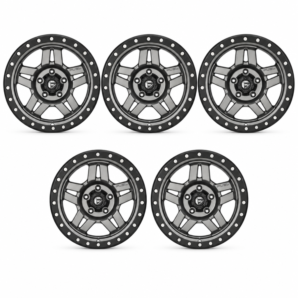 Set of five gunmetal Fuel Anza wheels with black rings