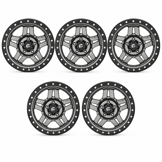 Set of five gunmetal Fuel Anza wheels with black rings