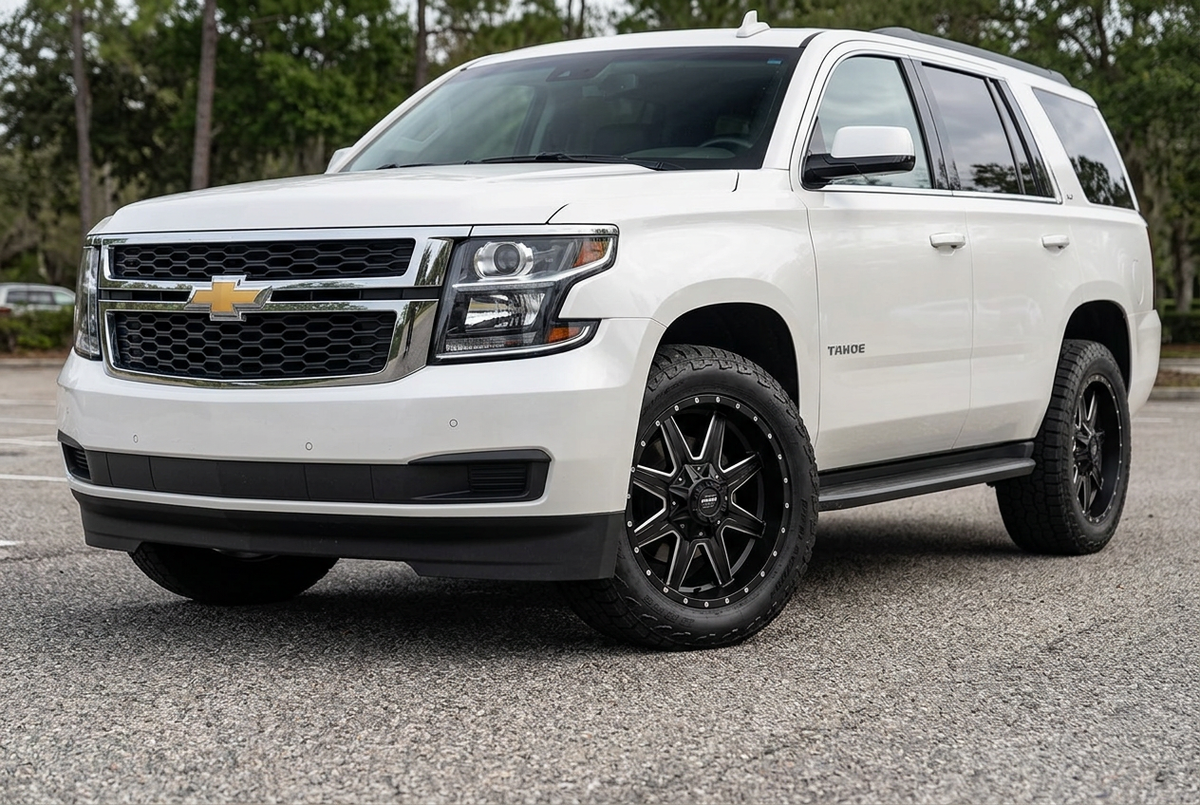 AI styling visualization of Pro Comp Quick 8 wheels on 2020 Chevrolet Tahoe, not verified fitment