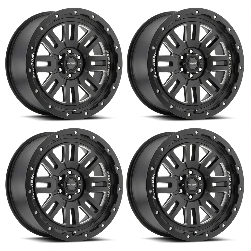 Set of four 18-inch satin black milled Pro Comp Cognito Series 61 wheels