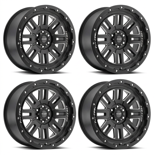 Set of four 18-inch satin black milled Pro Comp Cognito Series 61 wheels