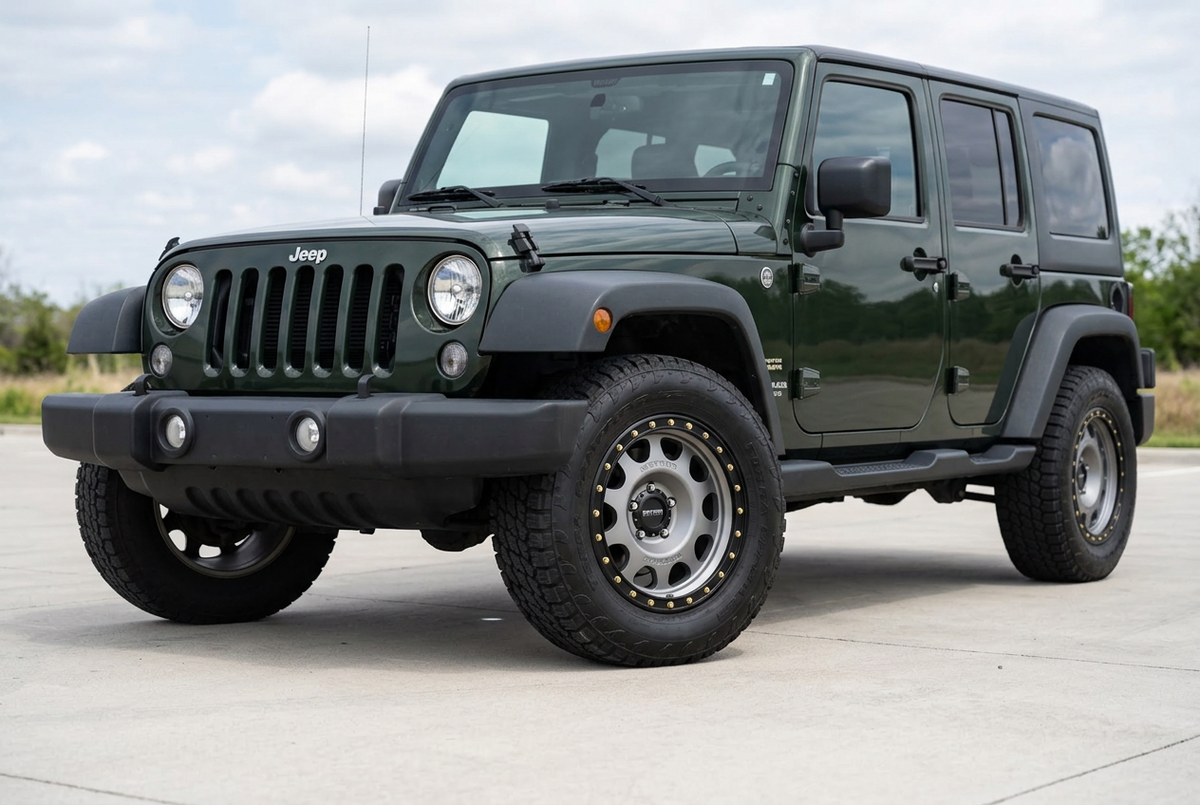 AI styling visualization of titanium Method MR311 Vex wheels on Jeep Wrangler JK, based on actual rim photo, not verified fitment