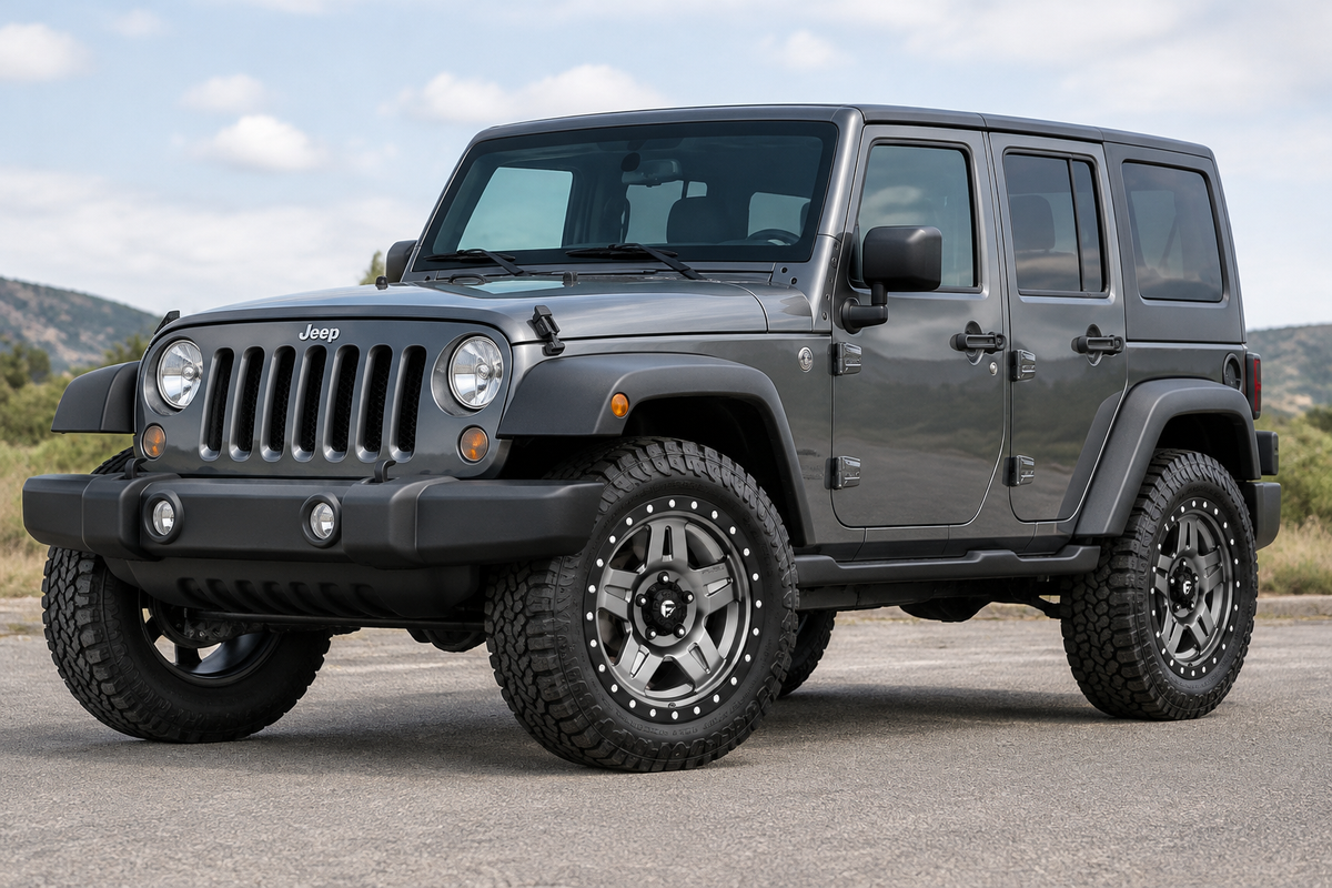 AI styling visualization of Fuel Anza wheels on Jeep Wrangler JK, not verified fitment