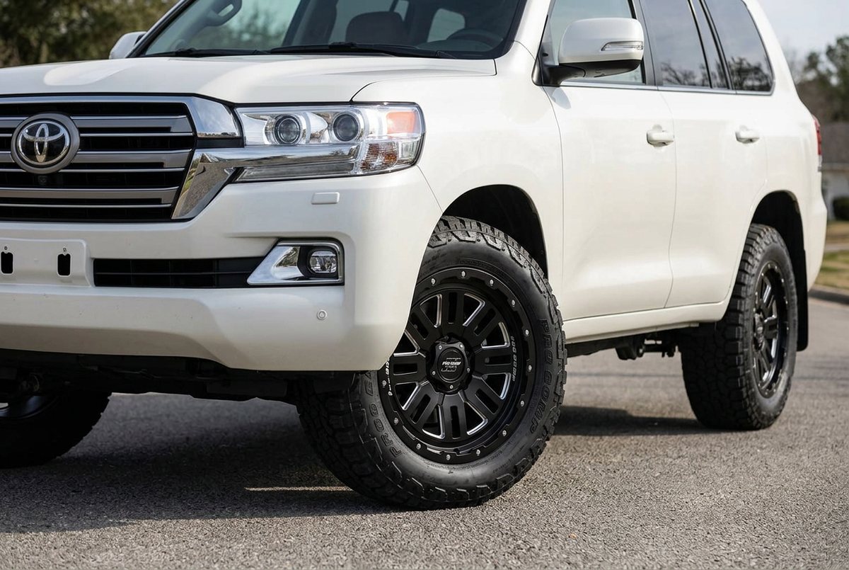 AI styling visualization of Pro Comp Cognito wheels on Toyota Land Cruiser 200, not verified fitment