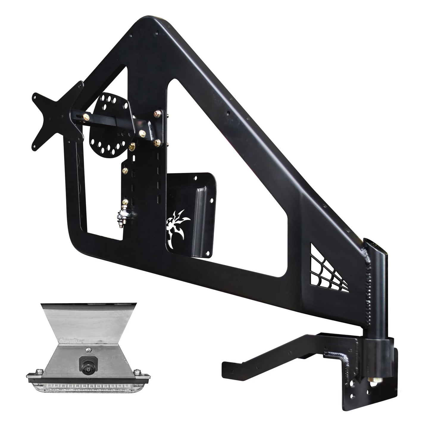 [19-62-031TP1] Poison Spyder Frame Mounted Tire Carrier with Camera Mount (Black) - Jeep Wrangler JL (2018 - 2025)