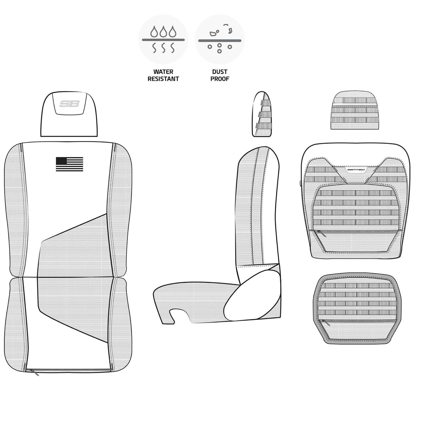 Smittybilt Front G.E.A.R. Gen2 Custom fit Seat Covers - Jeep Wrangler Unlimited JL 4-Door (2018-2025) / Jeep Gladiator JT (2020-2025)